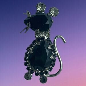 Vintage Black and Clear Juliana Style Rhinestone Mouse Brooch